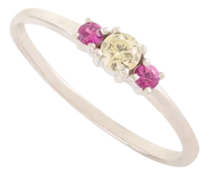 Diamond and Ruby Three-Stone Ring in 14k Gold Everyday Fine Jewelry Size 6.5