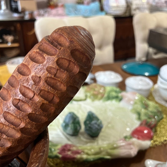 Brown Hand Carved Vintage Detailed Wooden Mortar and Pestle For Sale - Image 8 of 12
