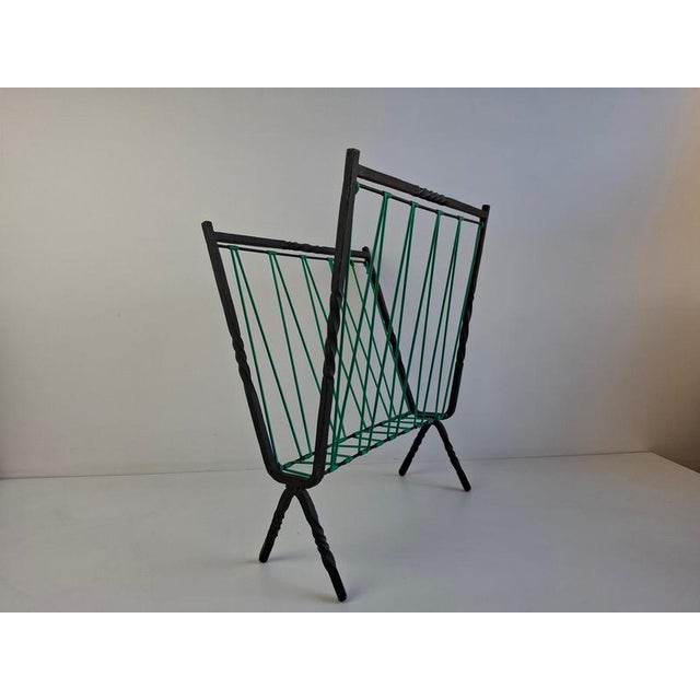 Black Mid-Century Czechoslovakian Magazine Rack with Green Wire, 1960 For Sale - Image 8 of 18