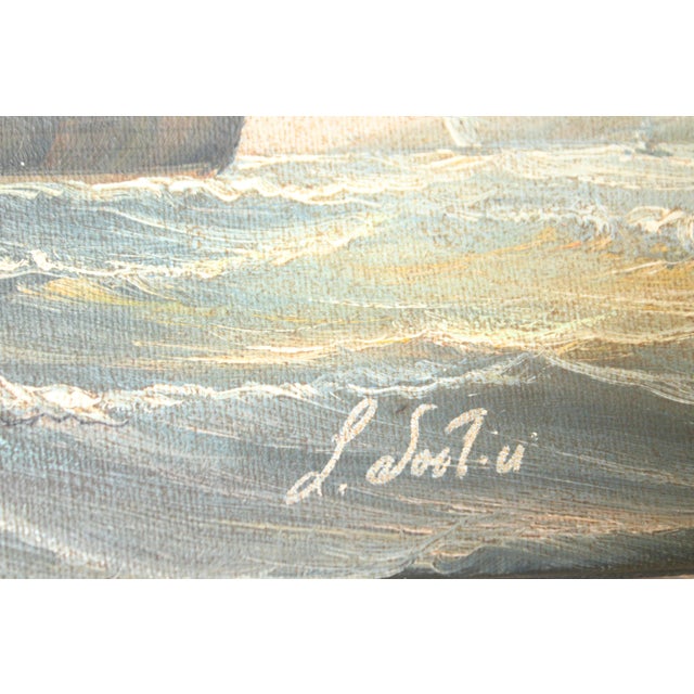 Mid 20th Century Clipper Ship on Choppy Waters, Seascape, Oil on Canvas For Sale - Image 4 of 7