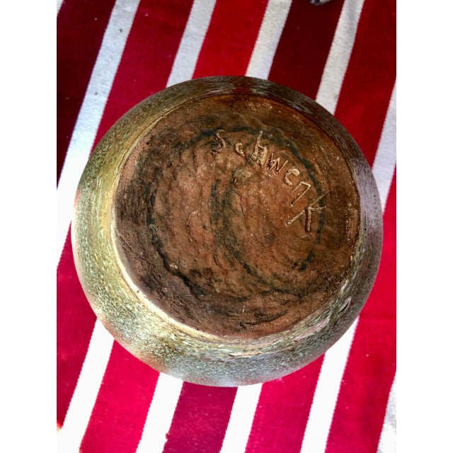 A beautiful, heavy piece by Canadian German artisans Louise and Adolf Schwenk. Very rare. Some minor crazing and chips. An...