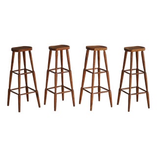 Vintage Rustic Pine Bar Stools, 1930s, Set of 4 For Sale
