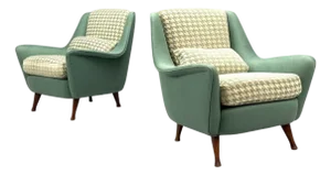 Carlo Pagani Attr., Fabric, Wood, Lounge Chairs, Italy, 1950s