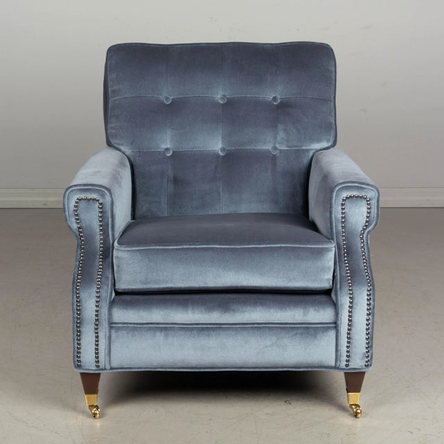 Textile Mid Century Velvet Club Chair & Ottoman For Sale - Image 7 of 9