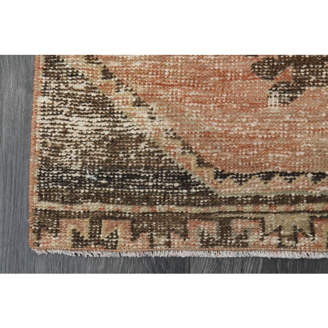 1970s Vintage Turkish Oushak Handmade Wool Cotton Orange Runner Rug For Sale - Image 9 of 11