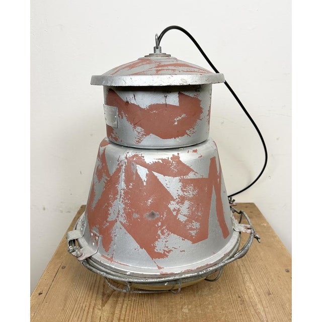 Industrial Cage Factory Pendant Lamp with Glass Cover from Mesko, 1970s For Sale - Image 15 of 18