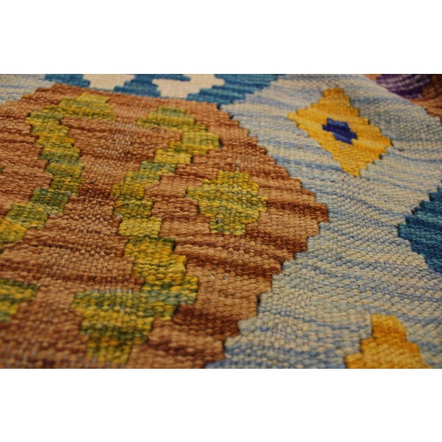 Bohemian Tribal Kilim Hand-Woven Wool Rug - 5′3″ × 6′5″ For Sale In New York - Image 6 of 8