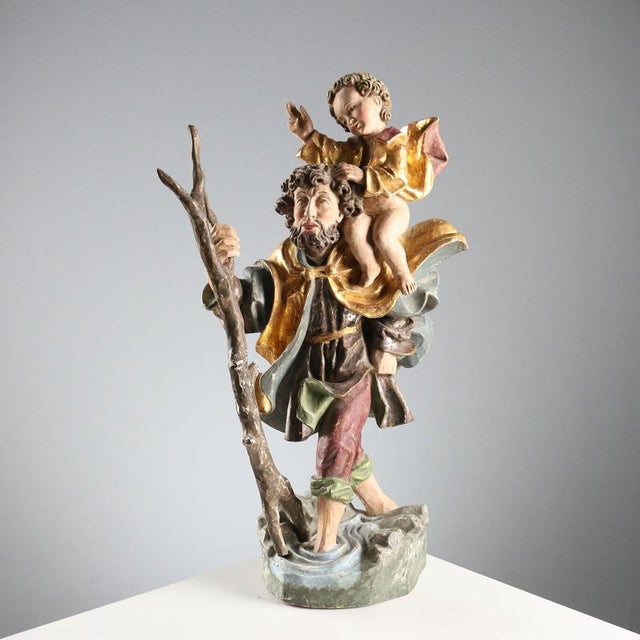 Saint Christopher and Jesus Sculpture in Wood, Trentino Alto Adige, Italy For Sale - Image 11 of 11