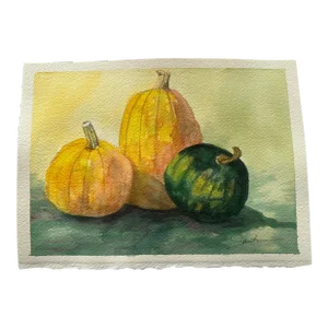 Signed Original Watercolor Painting “Green Pumpkin”