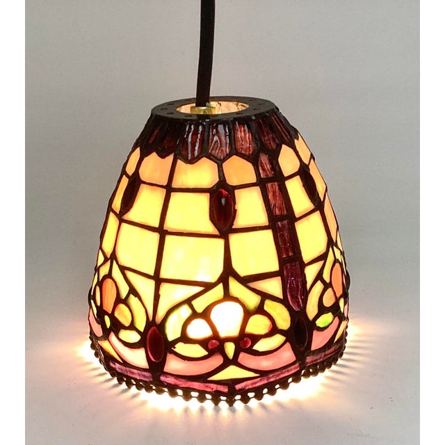 Tiffany Style Slag Glass Lamp Shade Multicolor with Marble Glass. 6 1/2 inches in diameter at the bottom 3 inches at the...