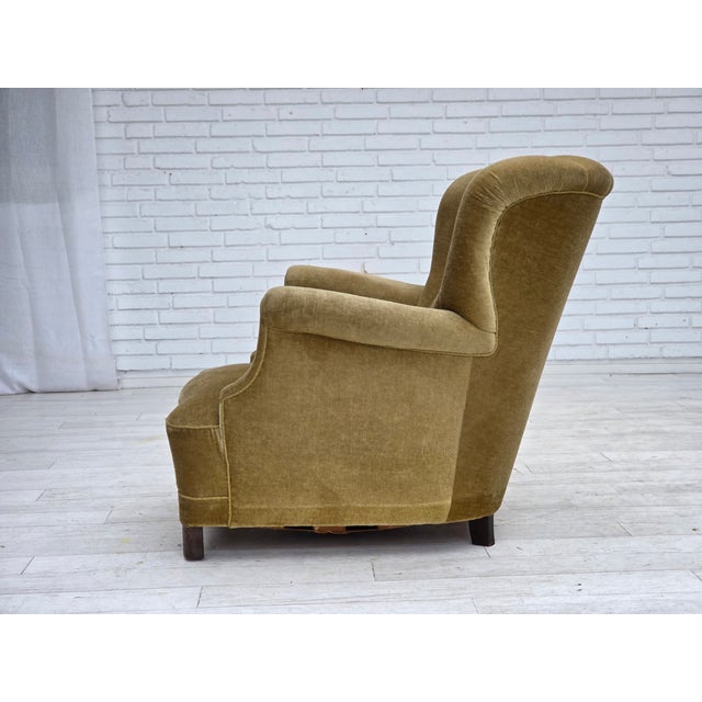 Vintage Danish Lounge Chair in Green Furniture Velour and Oak, 1960s For Sale - Image 14 of 18