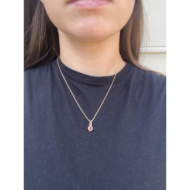 Metal 0.62ctw Diamond and Ruby Heart Charm Necklace, 18k Yellow Gold, Length 18 In. For Sale - Image 7 of 7