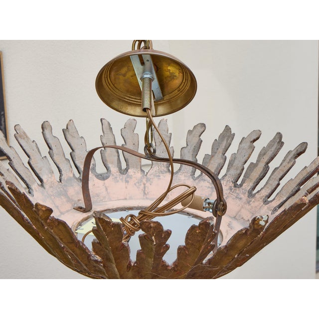 1930s Italian Giltwood Sunburst Chandelier with Frosted Glass Diffuser For Sale - Image 4 of 7