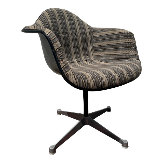 1960s Vintage Eames Pac-1 Armshell Chair by Herman Miller | Alexander Girard Stripe Upholstery | Mid-Century Modern For Sale