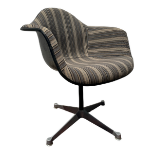1960s Vintage Eames Pac-1 Armshell Chair by Herman Miller | Alexander Girard Stripe Upholstery | Mid-Century Modern