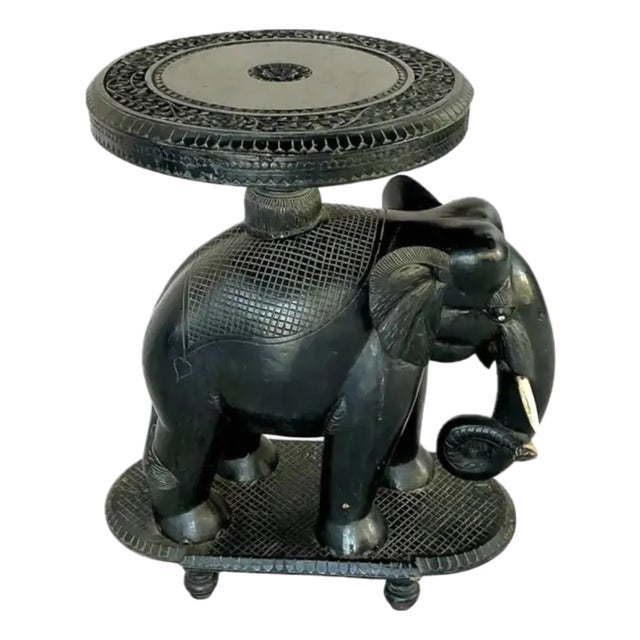 Early 20th Century Anglo-Indian Carved Ebonized Elephant Side Table For Sale