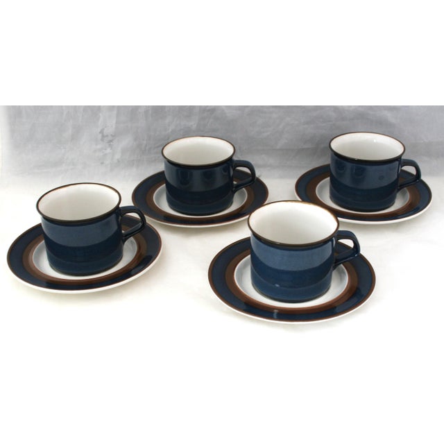 Vintage 70s Haniwa Ranmaru Capri Pattern Stoneware Cups & Saucers - 8 Pieces For Sale - Image 4 of 13
