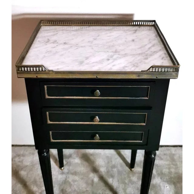 Wood French Napoleon III Style Nightstand Black Wood and Carrara Marble, 1880s For Sale - Image 7 of 13
