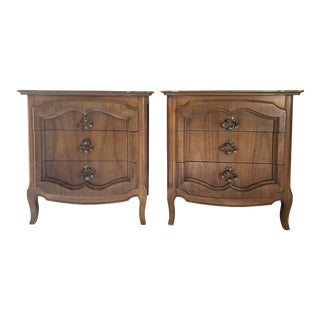 1970’s French Provincial Three Drawer Serpentine Nightstands, a Pair For Sale