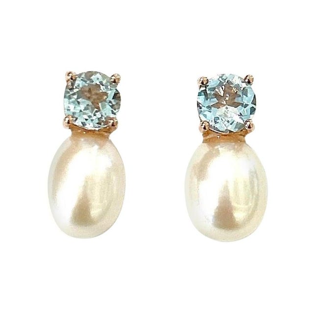 White Bochic "Orient" Blue Topaz & South Sea Pear Earrings Set In 18K Gold & Silver, A Pair For Sale - Image 8 of 18