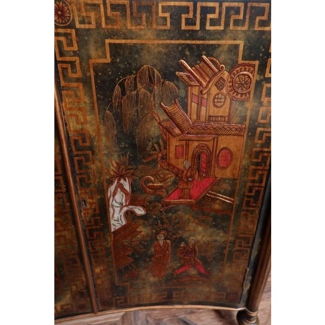1980s 1980s Maitland-Smith Hand Painted (Phils Inc.) Chinoiserie Cabinet Hand Painted Pagoda & Figural Scene For Sale - Image 5 of 8
