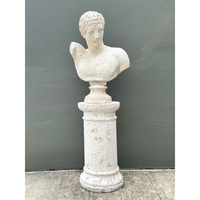 Late 20th Century Vintage Faux Coral Cast Plaster Bust of Hermes on Pedestal For Sale - Image 5 of 12