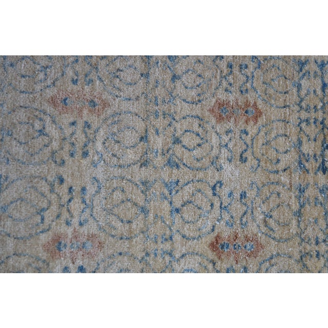 Beige Vintage Oriental Hand Knotted Blue & Beige Geometric Area Rug Carpet 9' X 11' For Sale - Image 8 of 11