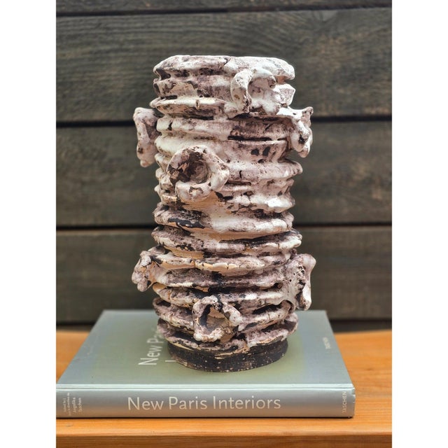 13.8" Modernist Black and White Sculpture Ceramic Vase For Sale - Image 6 of 10