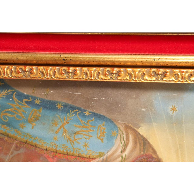 Blue Our Lady of Refuge for Sinners, Oil on Tin, 19th Century For Sale - Image 8 of 11