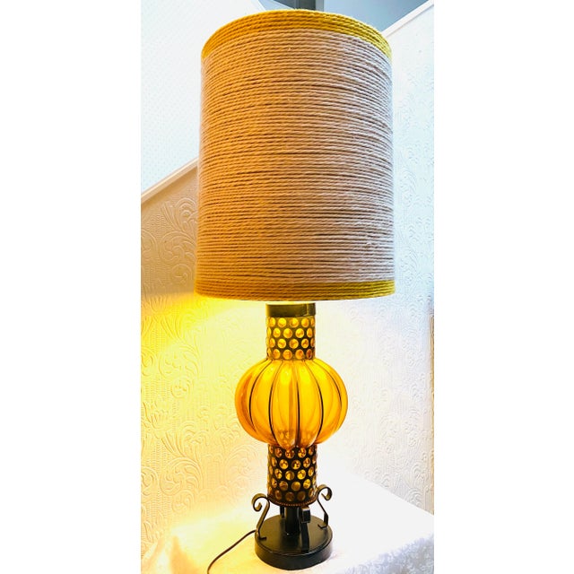 Glass 1960s Mid-Century Amber Murano Caged Glass Lamp Attributed to Seguso For Sale - Image 7 of 12