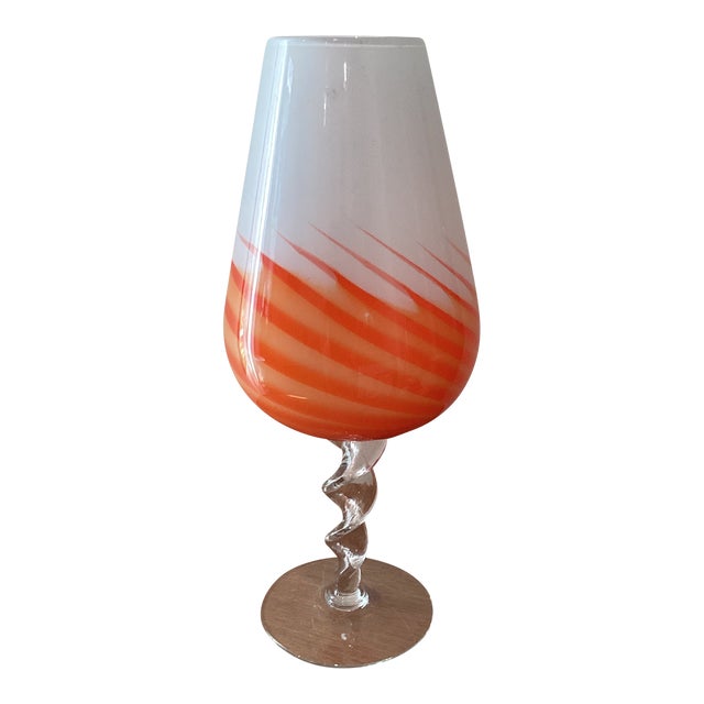 Mid 20th Century Modern Handblown Art Glass Vase With Swirling Pedestal, Italy For Sale