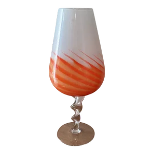 Mid 20th Century Modern Handblown Art Glass Vase With Swirling Pedestal, Italy