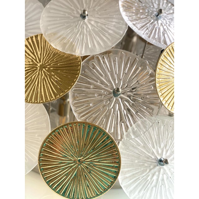 Contemporary Water-Lily Brass and Murano Glass Sputnik Flush Mount For Sale - Image 6 of 8