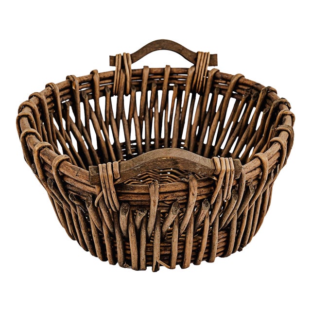 Vintage Handmade Willow Wicker "Foraging" Basket For Sale