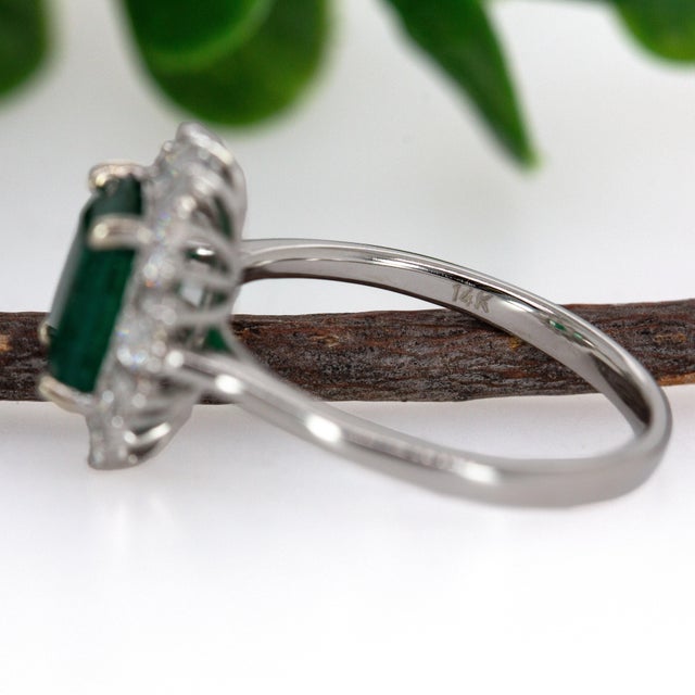 Metal 1.6Ct Zambian Emerald & Diamond Ring in Solid 14k Gold, Emerald Cut 8x6mm, Size 6.75 For Sale - Image 7 of 7