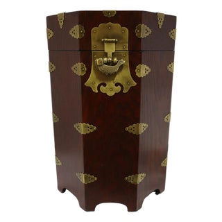 Mid 20th Century Octagonal Korean Wooden Chest/Hat Box With Brass Hardware For Sale