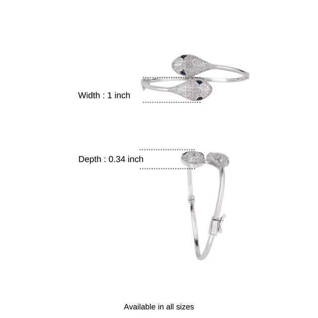 Luxury Double Headed Serpentine Cz Bangle in Sterling Silver by Carat&Her For Sale - Image 10 of 13