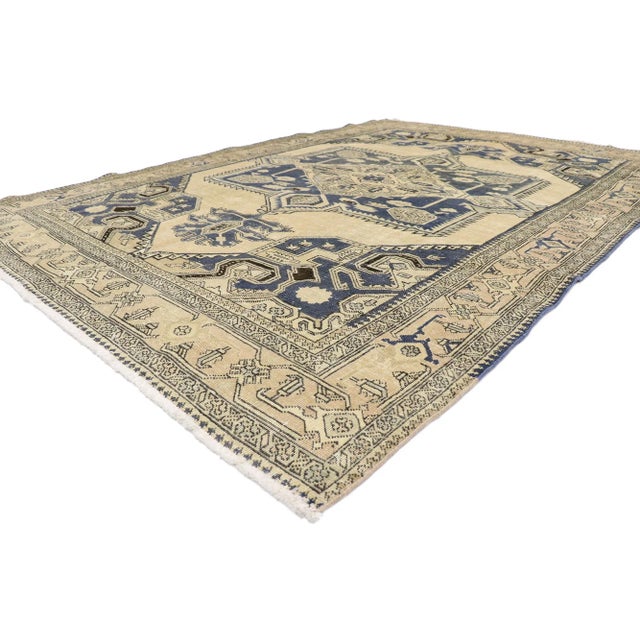 60943 Distressed Antique Persian Viss Rug, 06'11 x 09'10. Prepare to embark on a captivating journey, guided by the tender...