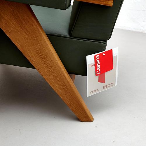 Capitol Complex Teak and Green Leather 053 Armchair by Pierre Jeanneret for Cassina For Sale - Image 13 of 15