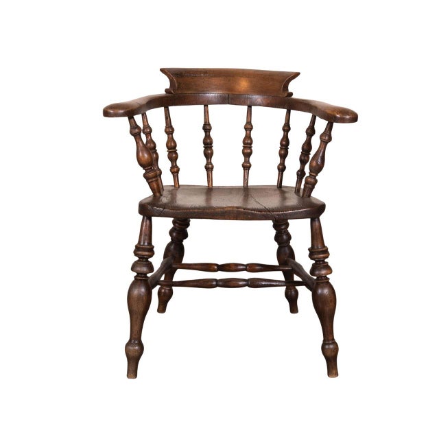 Captains 'Windsor" chair. Victorian ash-and-oak. Turned legs and spindles.
