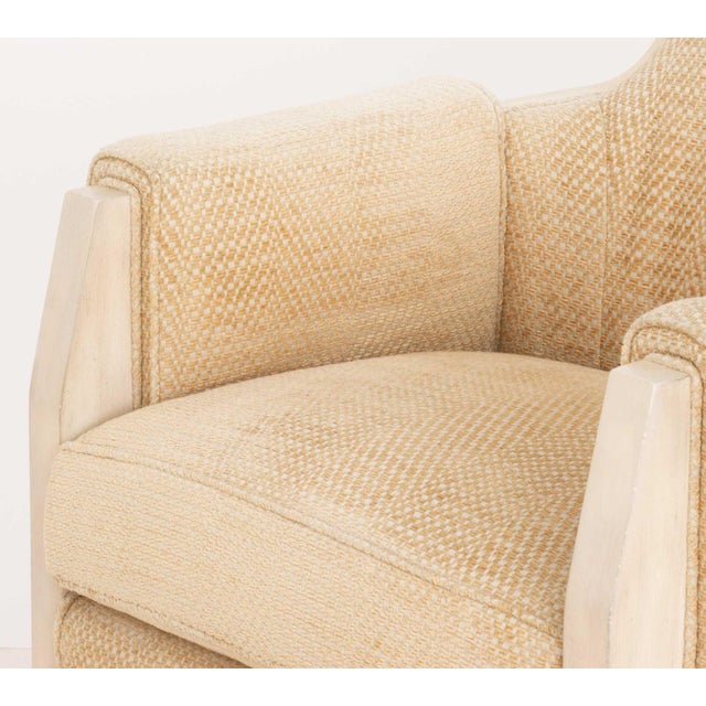 Wood Lewis Mittman Art Deco Style Beige Fabric Upholstered Easy Arm Chair For Sale - Image 7 of 10