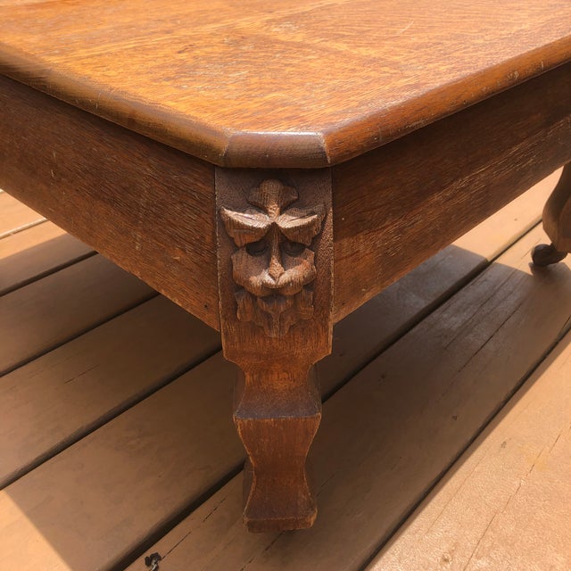 Victorian Antique Quarter Sawn Oak Caster Table/Plant Stand For Sale - Image 3 of 6