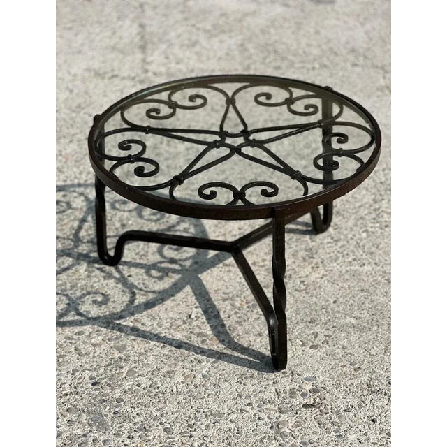 Glass Round Wrought Iron Coffee Table, 1940s For Sale - Image 7 of 7