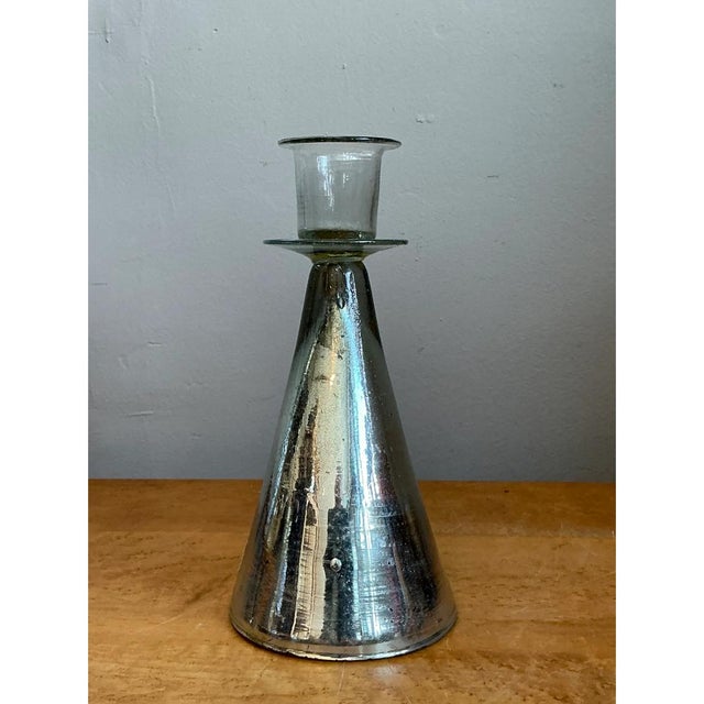 Vintage Silvered Glass Candle Holder For Sale - Image 11 of 12