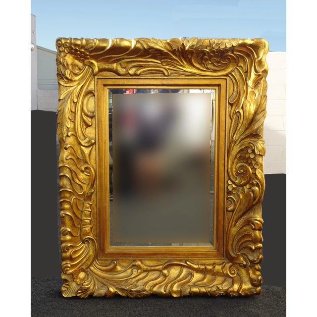 Large 57"Hx45" Vintage Frenchly Carved Gold Wall Mantle Beveled Mirror For Sale In Los Angeles - Image 6 of 12