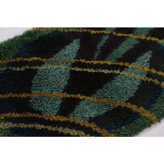 1960s Vintage Swedish Rya Runner, Green With Scandinavian Patterns - Rug & Kilim For Sale - Image 5 of 8