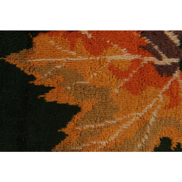 1950s 1950s Vintage Tulu Rug in Green With Orange and Gold Leaf Pictorial by Rug & Kilim For Sale - Image 5 of 7