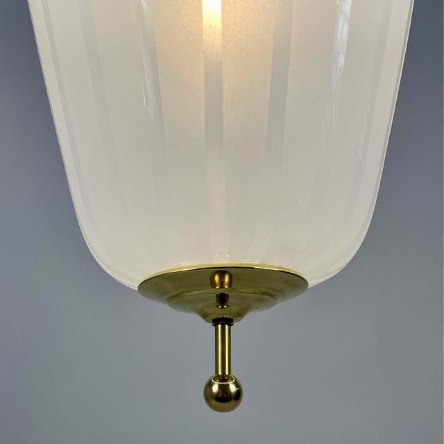 Satin Striped Glass and Brass Pendants, Sweden, 1950s, Set of 2 For Sale - Image 14 of 17