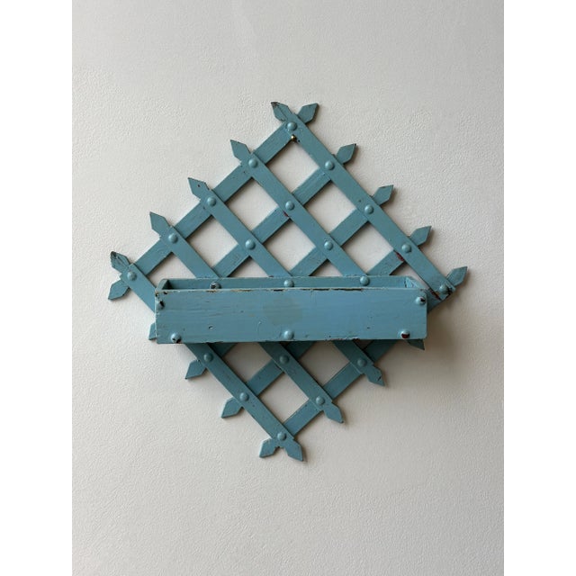 Wood Antique Folk Art Diamond-Form Lattice Back Wall Pocket, Early 20th Century For Sale - Image 7 of 15