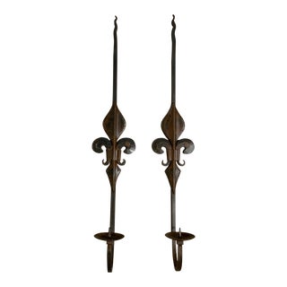Late 20th Century Jan Barboglio Cast Iron Candle Sconces- a Pair For Sale